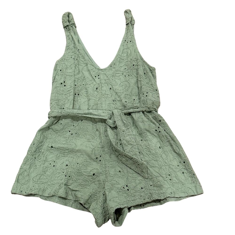 Zara Floral Eyelet One Piece Romper Sage Green Size XS